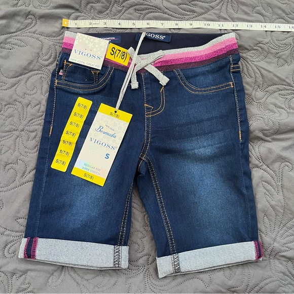 VIGOSS Girl’s Jeans Shorts Rise Super Stretch with glitter elastic and bow - Picture 4 of 5
